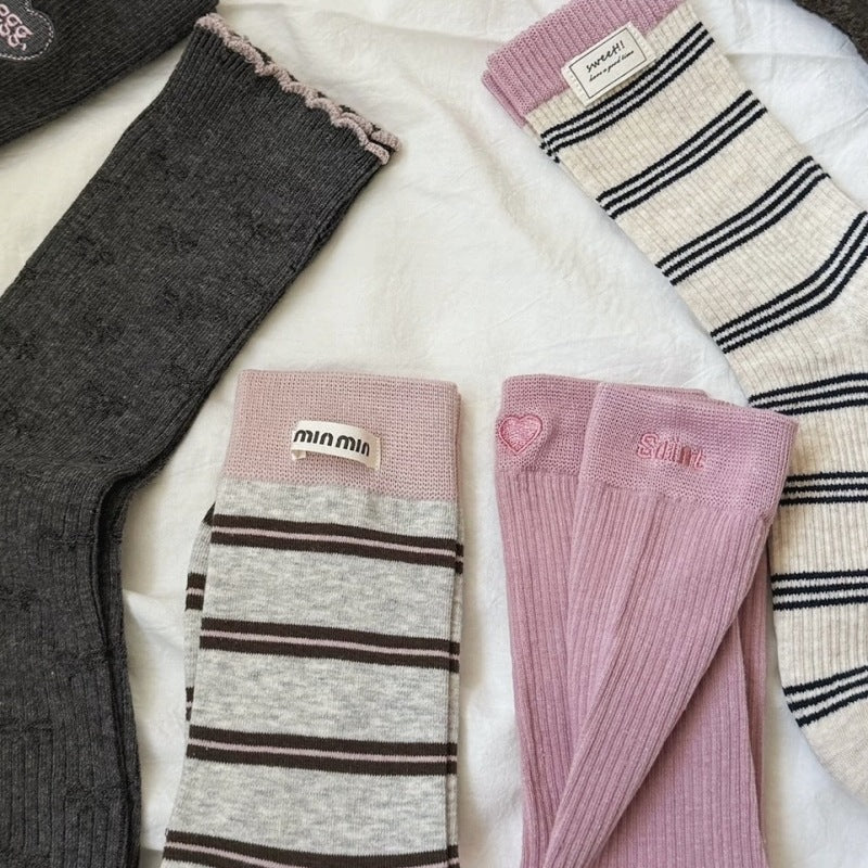 Cute Striped Mini Pompom Soft Crew Socks 6W8FSO670