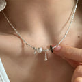 Classic Teardrop Pendant Beaded Chain Necklace 6W6JNC426