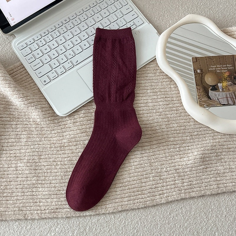 Simple Hollow Out Slouchy Crew Socks 6W8FSO814