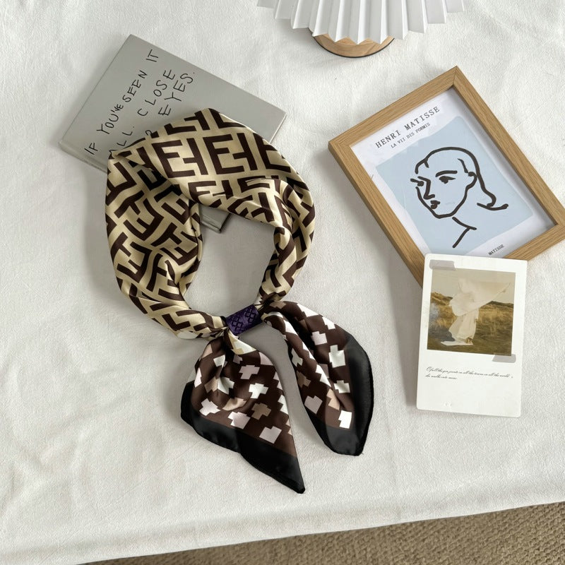 Minimalist Striped Print Magnetic Buckle Silk Scarf MK2BLW6W6NSI76