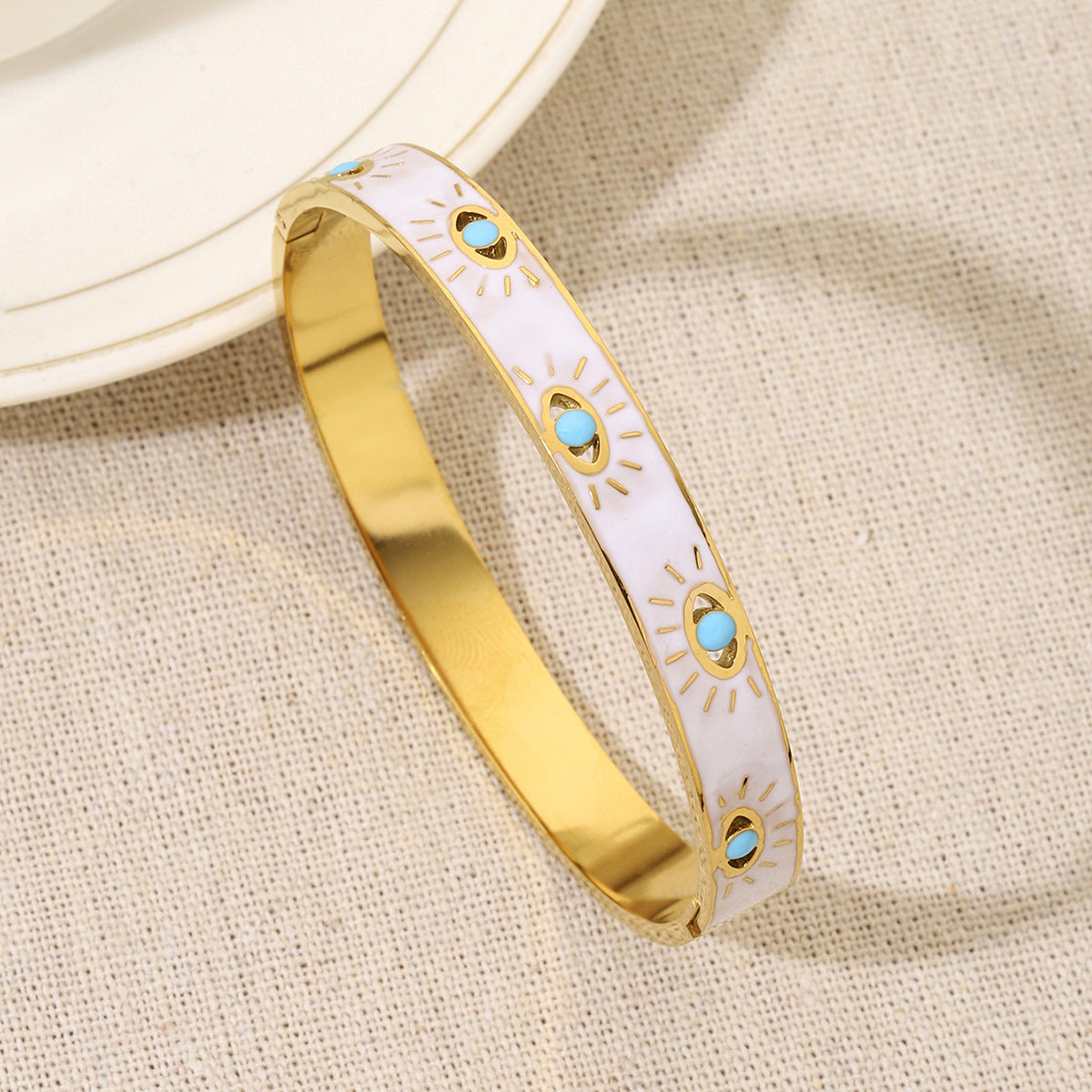 Minimalist Gold Plated Enamel Evil Eye Bangle Bracelet 6W6JBR613