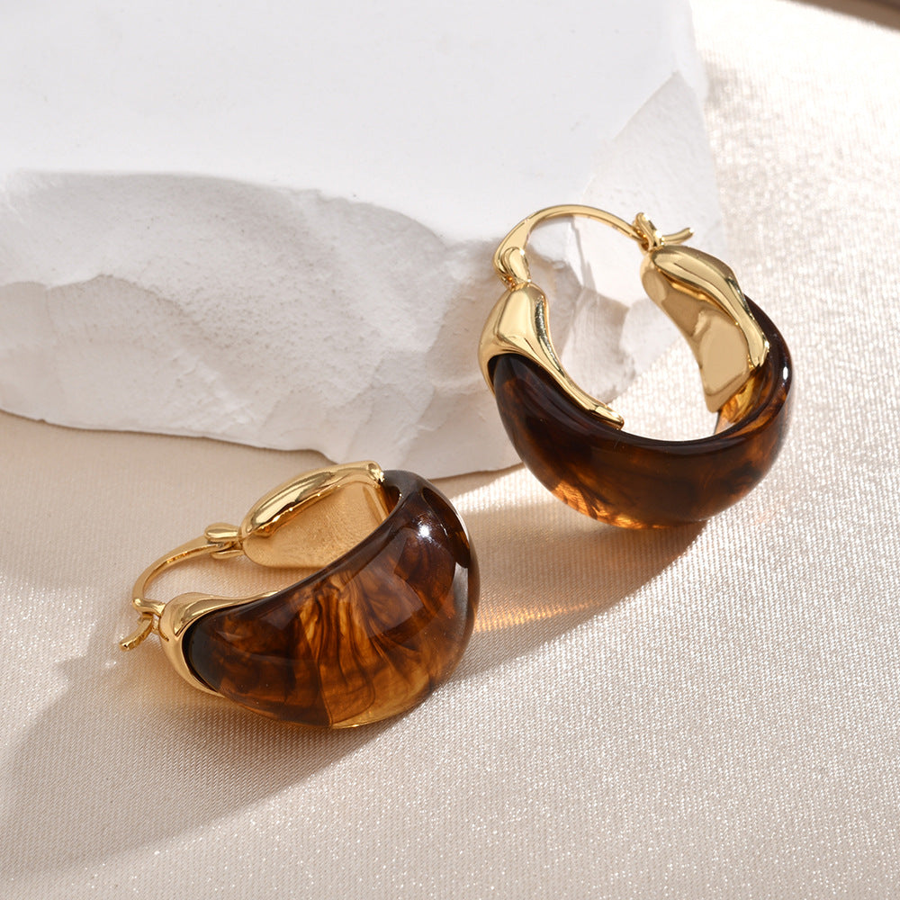 Fashion Amber Resin Huggie Hoop Earrings 6W6JER945