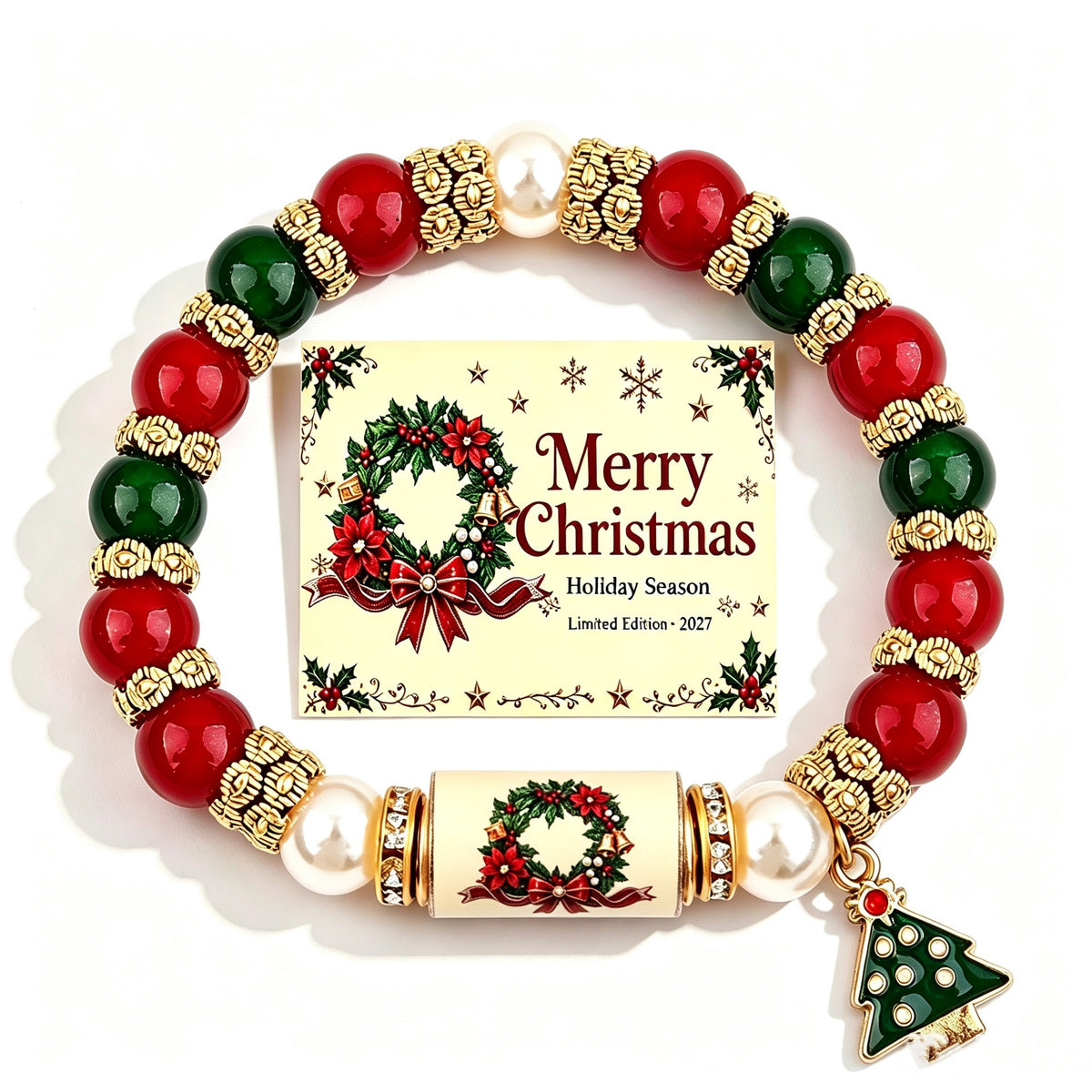 Colorful Crystal Christmas Tree Charm Beaded Bracelet 6W6JBR650
