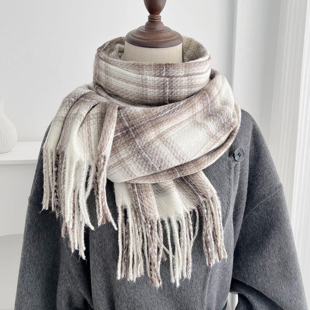 Classic Plaid Thicken Fringe Shawl - DippedShop Wholesale - #1795