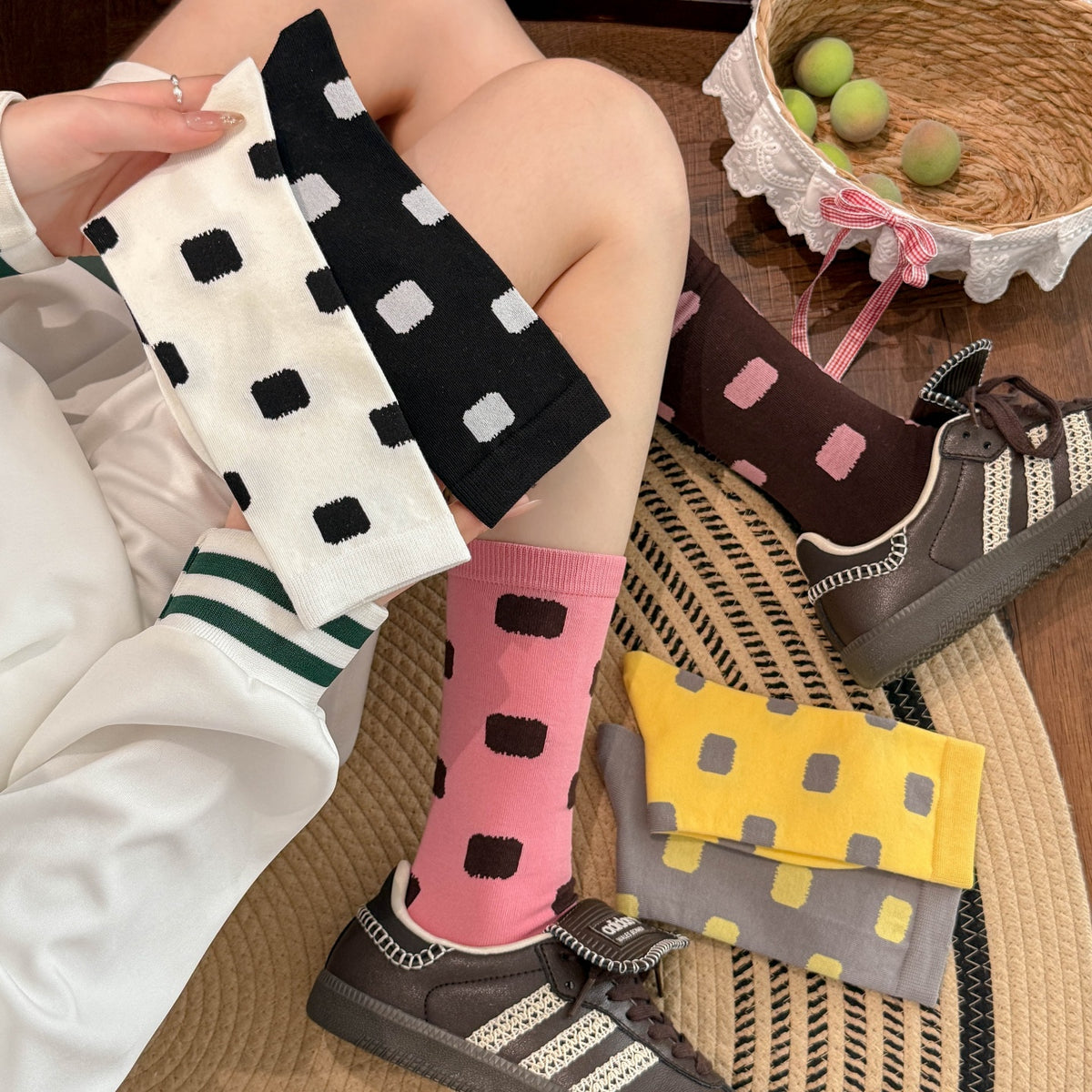 Polka Dot Slouch Crew Socks - DippedShop Wholesale - #2051