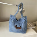 Vintage Embroidered Dog Denim Shoulder Tote Bag 6W10BBG2369