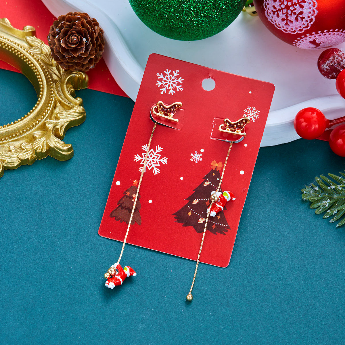 Christmas Tree Santa Claus Tassel Asymmetrical Dangle Earrings 6W6JER688