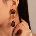 Maillard Amber Acrylic Teardrop Long Dangle Earrings 6W6JER944