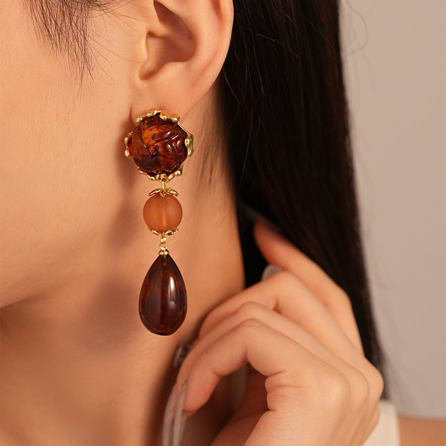 Maillard Amber Acrylic Teardrop Long Dangle Earrings 6W6JER944
