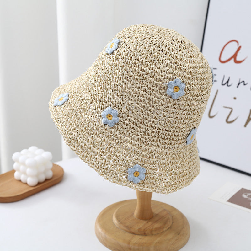 Flower Embroidery Straw Hat - DippedShop Wholesale - #5427