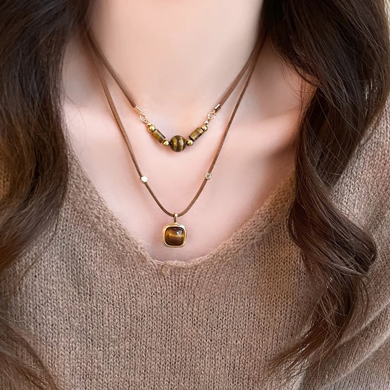 Vintage Irregular Tiger Eyes Stones Necklace 6W6JNC909