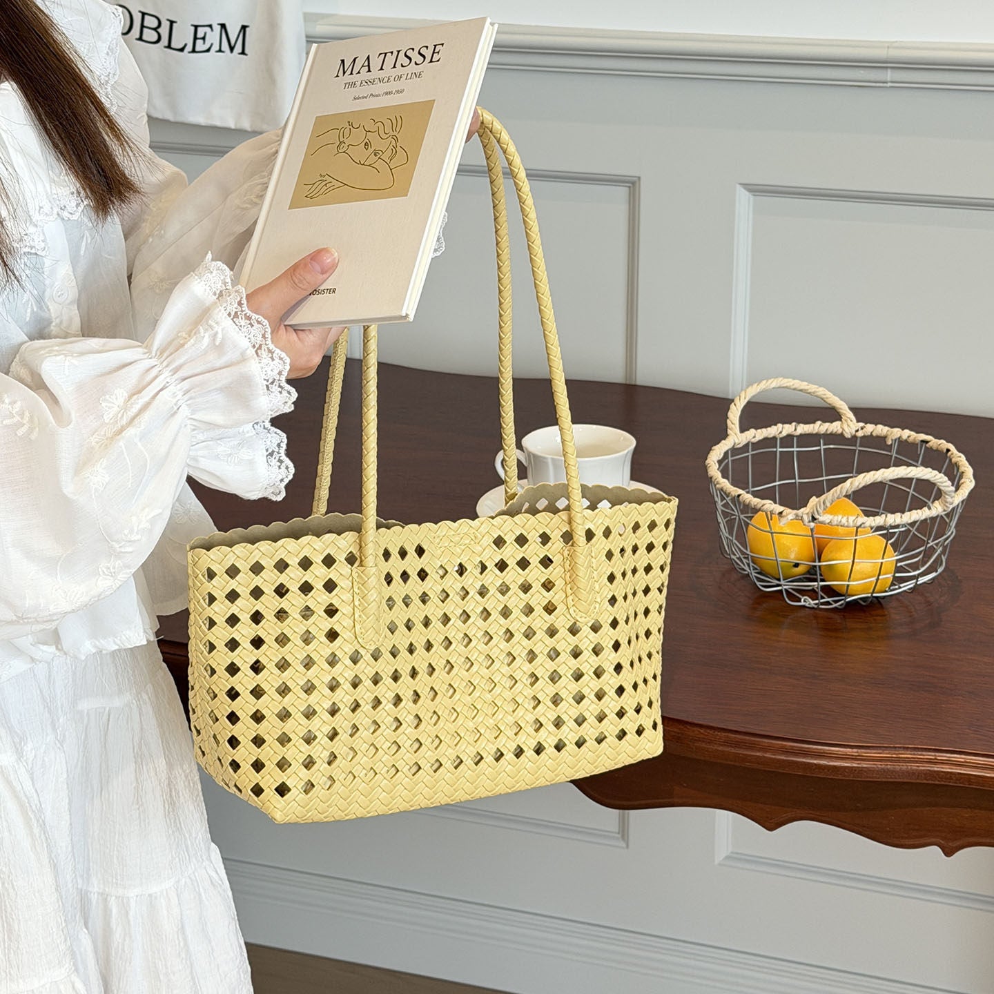 Woven Hollow Out Tote Bag - DippedShop Wholesale - #2563