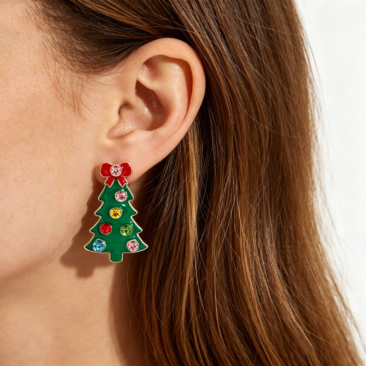 Rhinestone Christmas Tree Earrings - DippedShop Wholesale - #3235