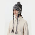 Vintage Braided Tassel Pom-Pom Knit Beanie Hat 6W6HAT657