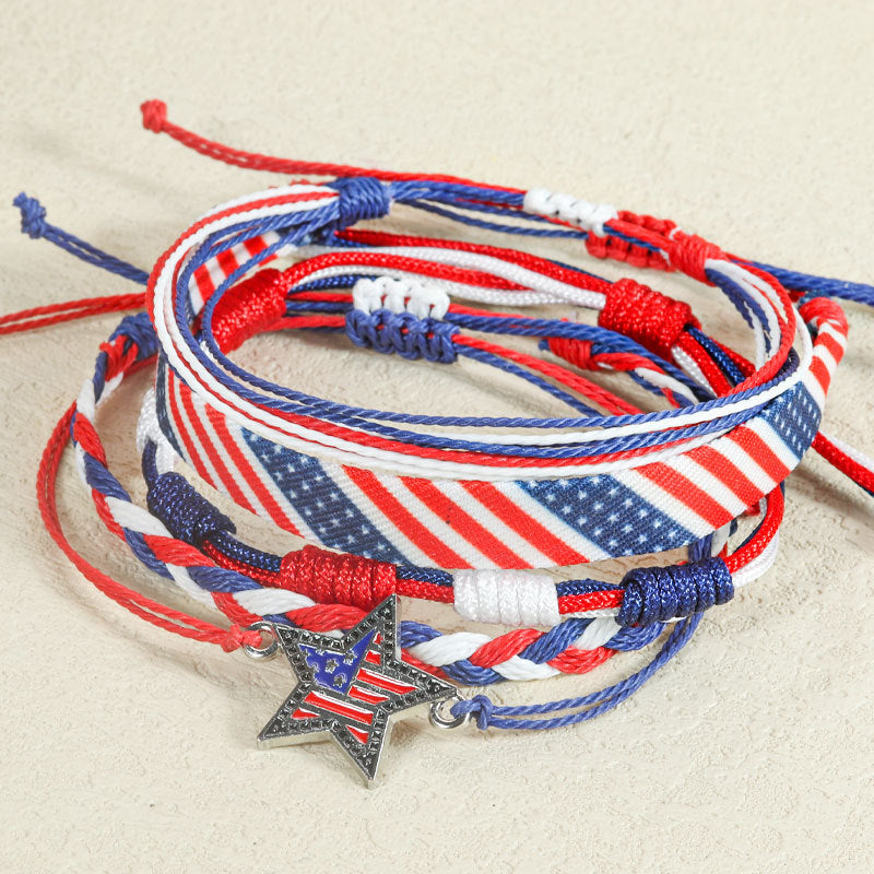 Stylish Rope Braided USA Flag Bracelet Set 8ZA6JBR129T