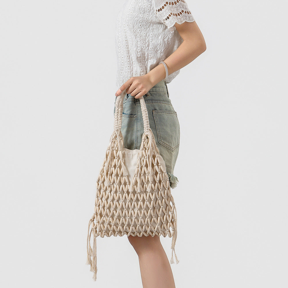 Tassel Wood Bead Shoulder Bag - DippedShop Wholesale - #3619
