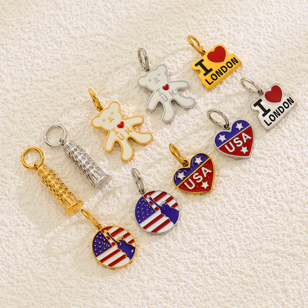 Stylish Gold Plated USA Flag Disc Pendant Keychain 8ZA6JNC280T