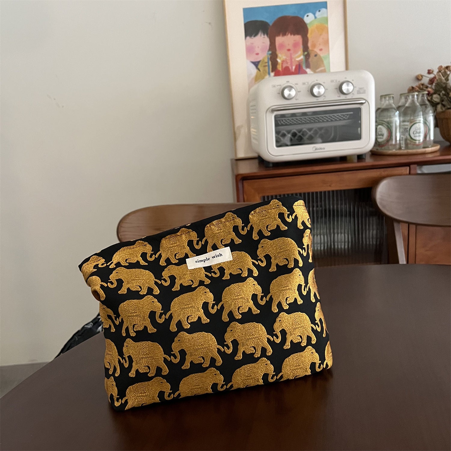 Vintage Elephant Jacquard Portable Makeup Bag MK2BW6S10BOB76