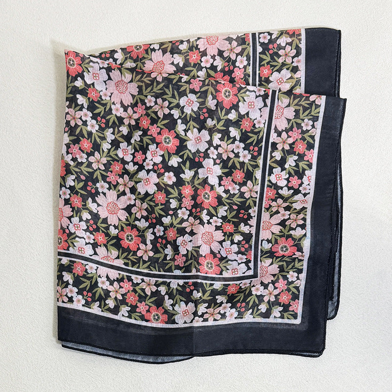 Sweet Color Block Floral Print Silk Scarf 6W6NSI182