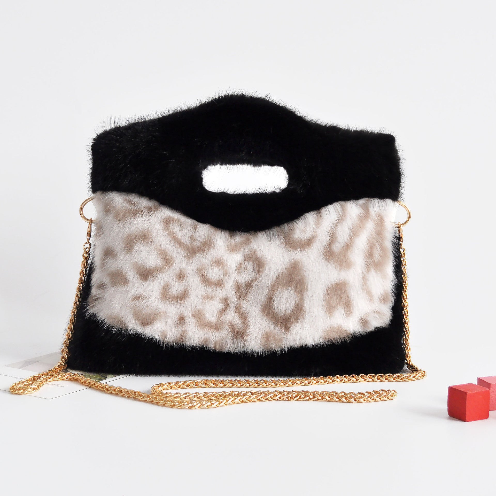Color Block Leopard Faux Fur Tote Bag 6W10BBG1884