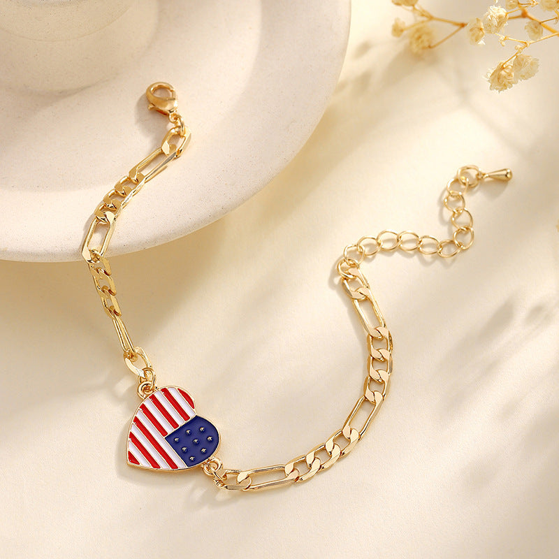 Retro Gold Plated USA Flag Chain Bracelet 8ZA6JBR304L
