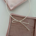 Elegant Zirconia Bow Knot Pearl Chain Necklace 6W6JNC431