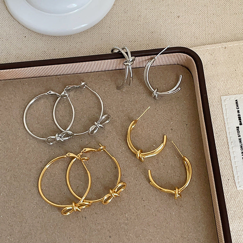 Bowknot Twisted Hoop Earrings - DippedShop Wholesale - #8051