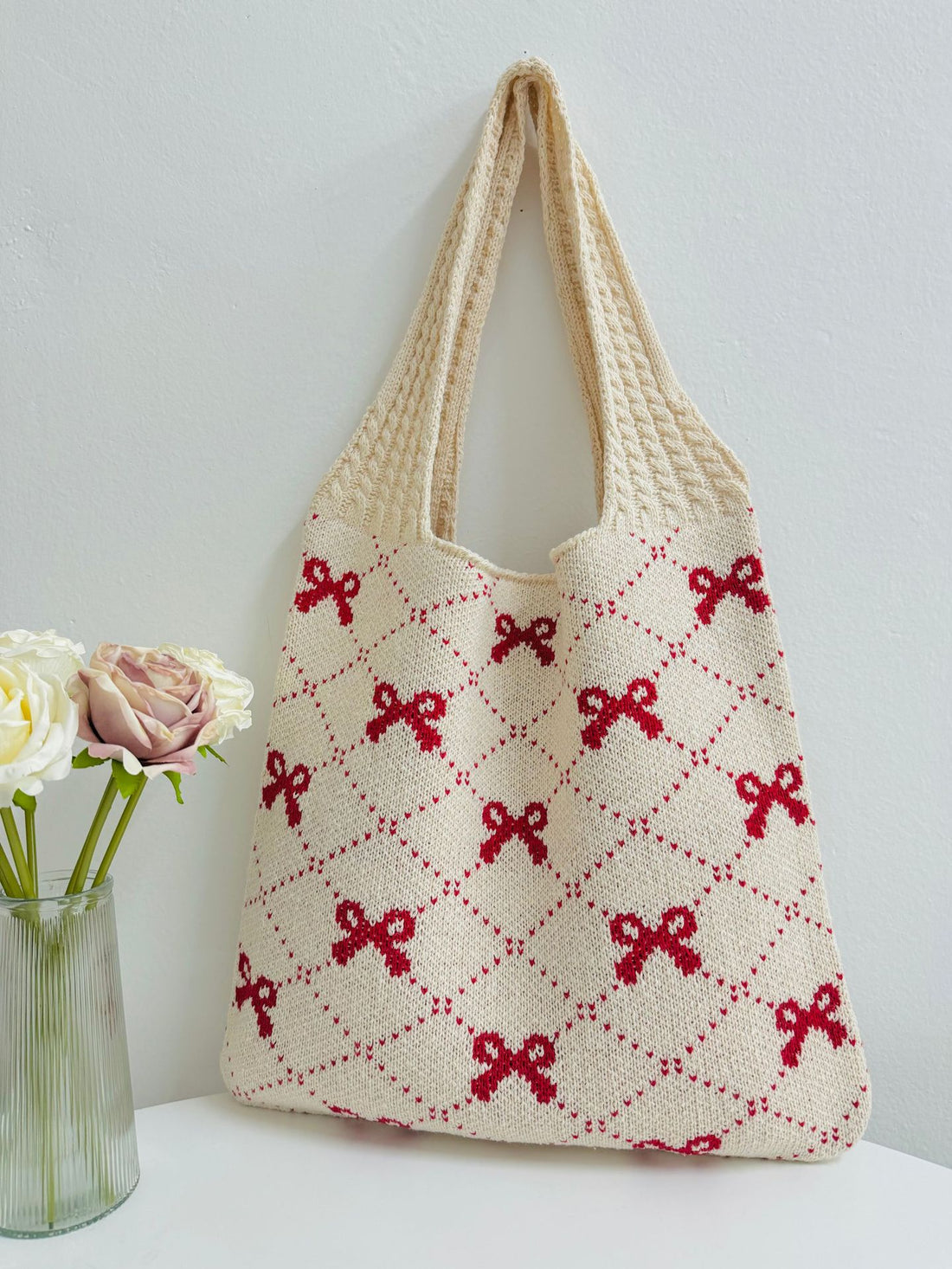 3+ Bowknot Print Large Capacity Knit Shoulder Bag DPB1106