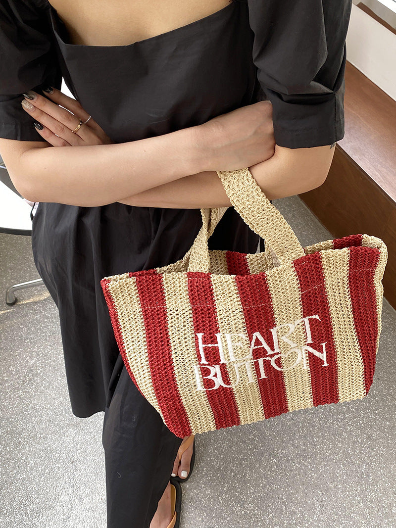 Striped Letter Simple Woven Bag DPWB6