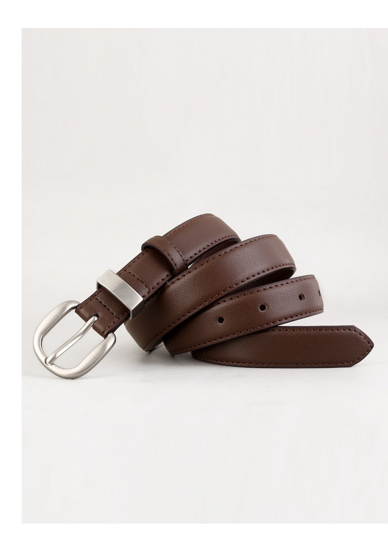 Minimalist Silver Buckle Versatile Leather Belt 6W6JBT156