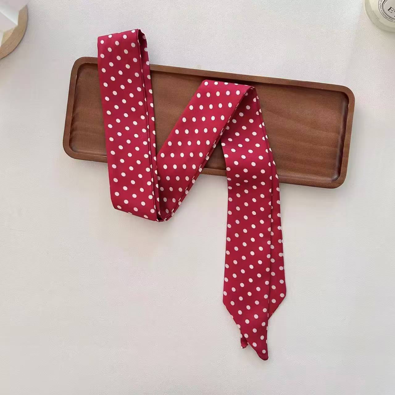 Retro Polka Dots Narrow Lightweight Silk Scarf MK2BLW6W6NSI62