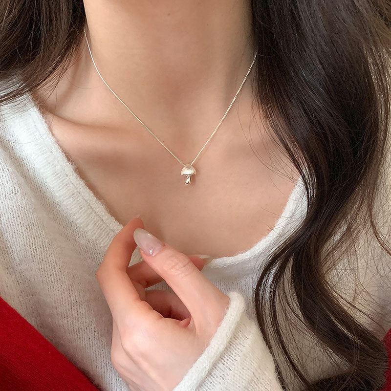 Chic Silver Mushroom Pendant Adjustable Necklace 6W6JNC441