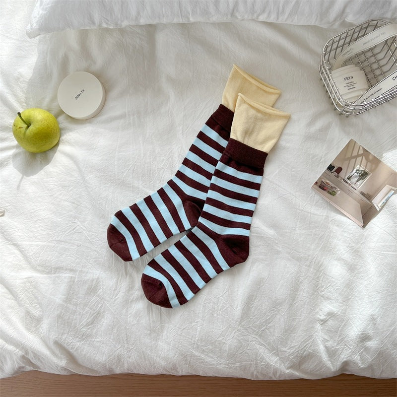 Trendy Striped Color Contrast Scrunch Socks 6W8FSO704