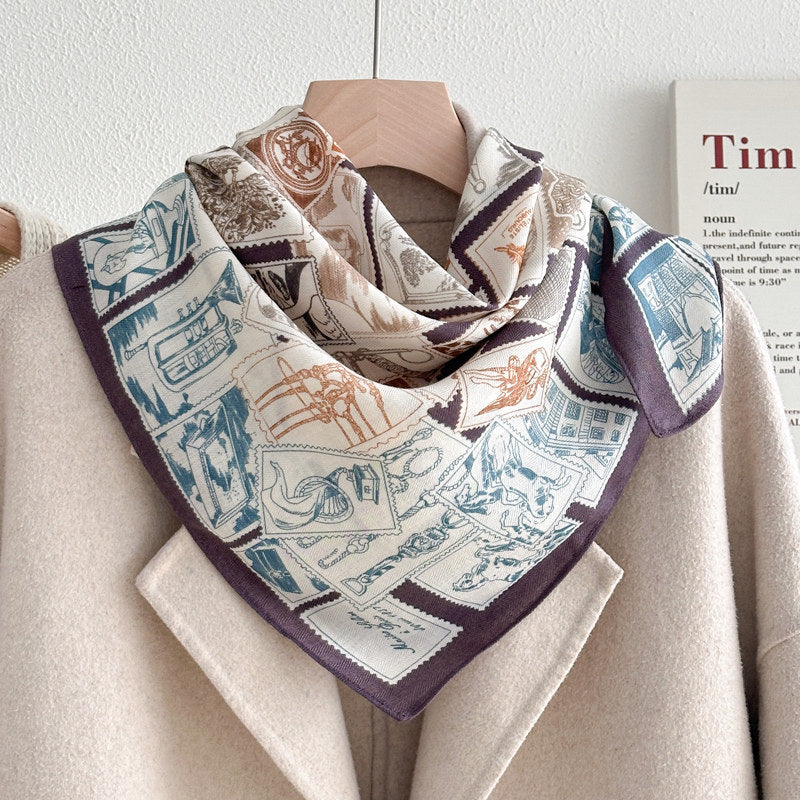 Stylish Letters Print Square Silk Scarf 6W6NSI199