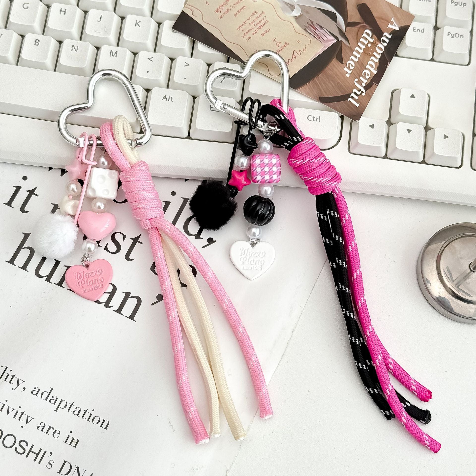 Trendy Plush Ball Heart Pendant Keychain Bag Charm 6W10BBC389