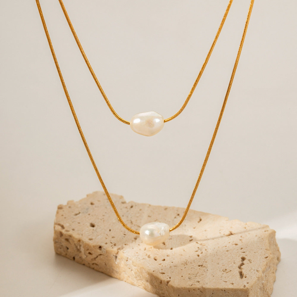 Pearl Double Layered Simple Necklace DPJN0831