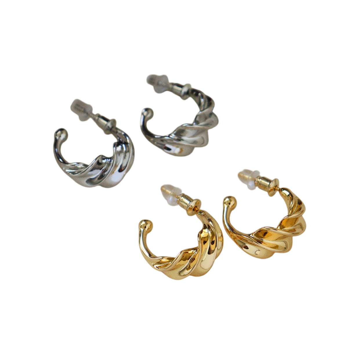 Chunky Gold C-Stud Earrings - DippedShop Wholesale - #0419