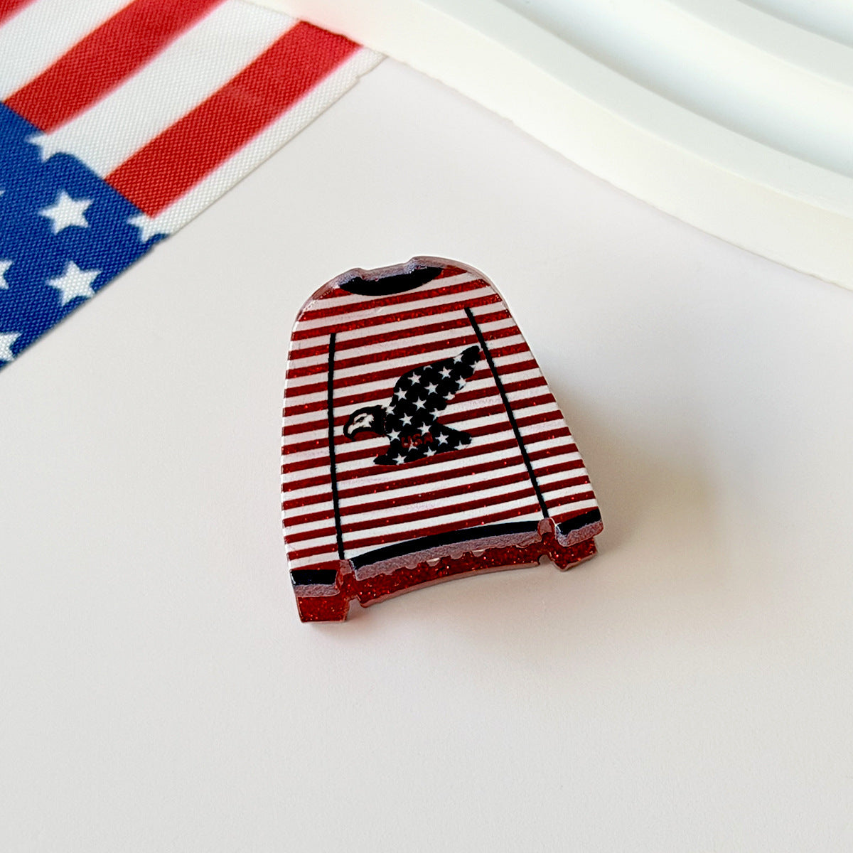 Cute USA Flag Pattern Floral Shape Hair Clip 8AS6HCP59T