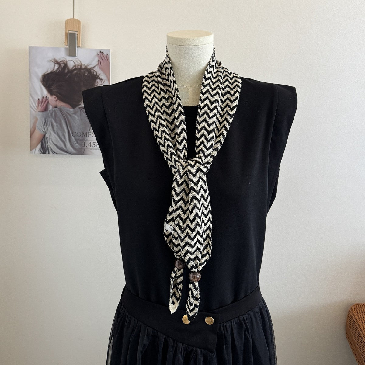 Vintgae Color Block Wave Striped Knit Scarf 6W6NSC97