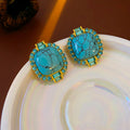 Enamel Border Garnet Stud Earrings 6W6JER778