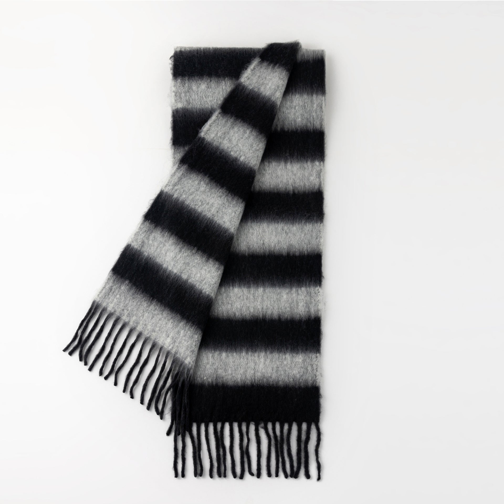 Mohair Color Block Striped Tassel Scarf 6W6NSW276