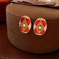 French Style Enamel Gold Plated Stud Earrings 6W6JER760