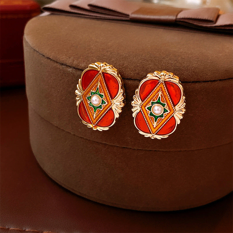 French Style Enamel Gold Plated Stud Earrings 6W6JER760