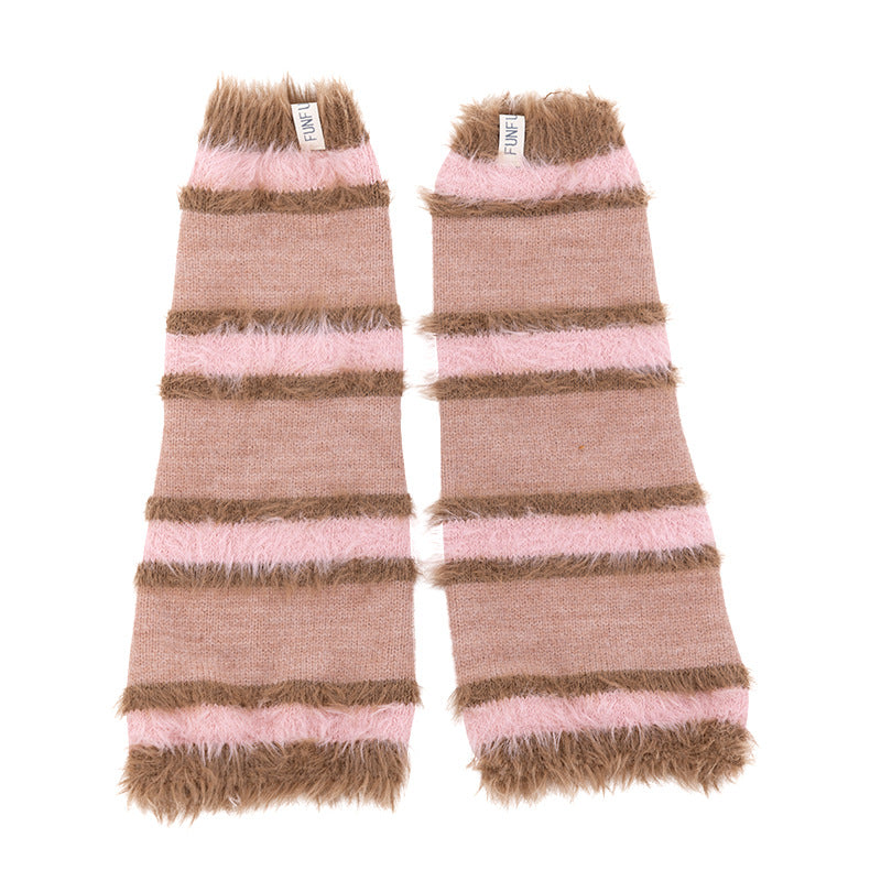 Winter Thicken Plush Striped Knit Slouch Leg Warmers 6W8FSO870