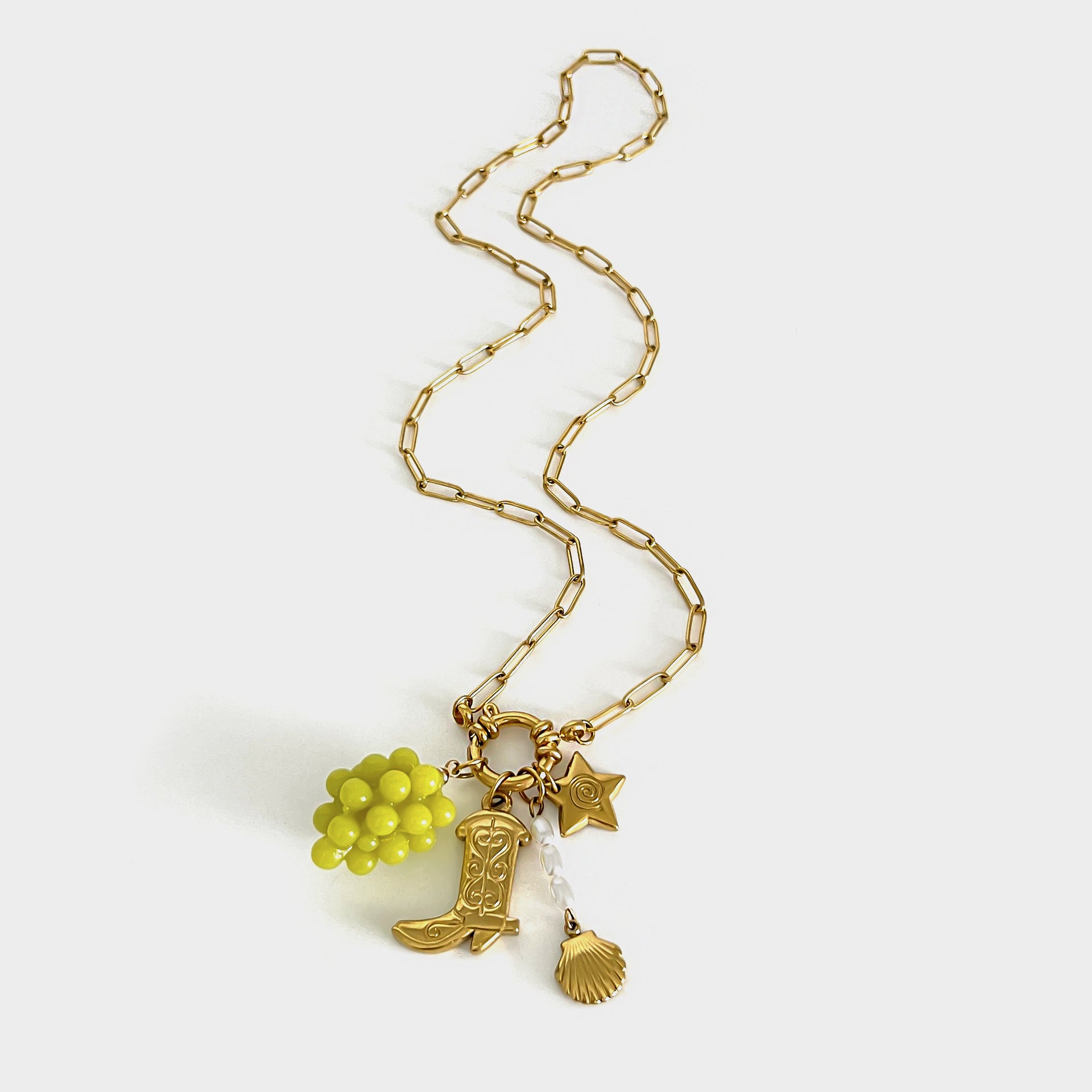 Trendy Gold Plated Pearl Grape Pendant Necklace 6W6JNC417L