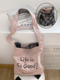 Reversible Letter Print Shoulder Bag - DippedShop Wholesale - #6067