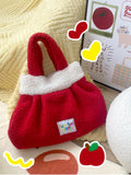 Cute Red Plush Fuzzy Christmas Tote Handbag 6W10BOB1346