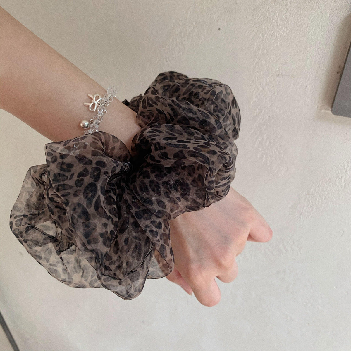 Brown Leopard Print Mesh Hair Scrunchie MK2BW6W6HSR40