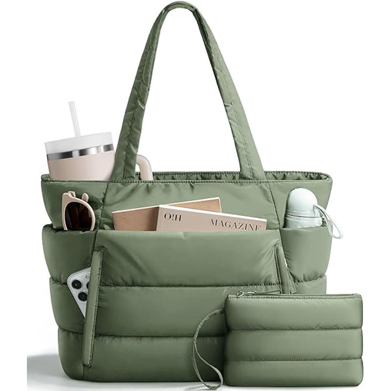 Quilted Puffer Pockets Large Capacity Shoulder Handbag 6W10BBG1886