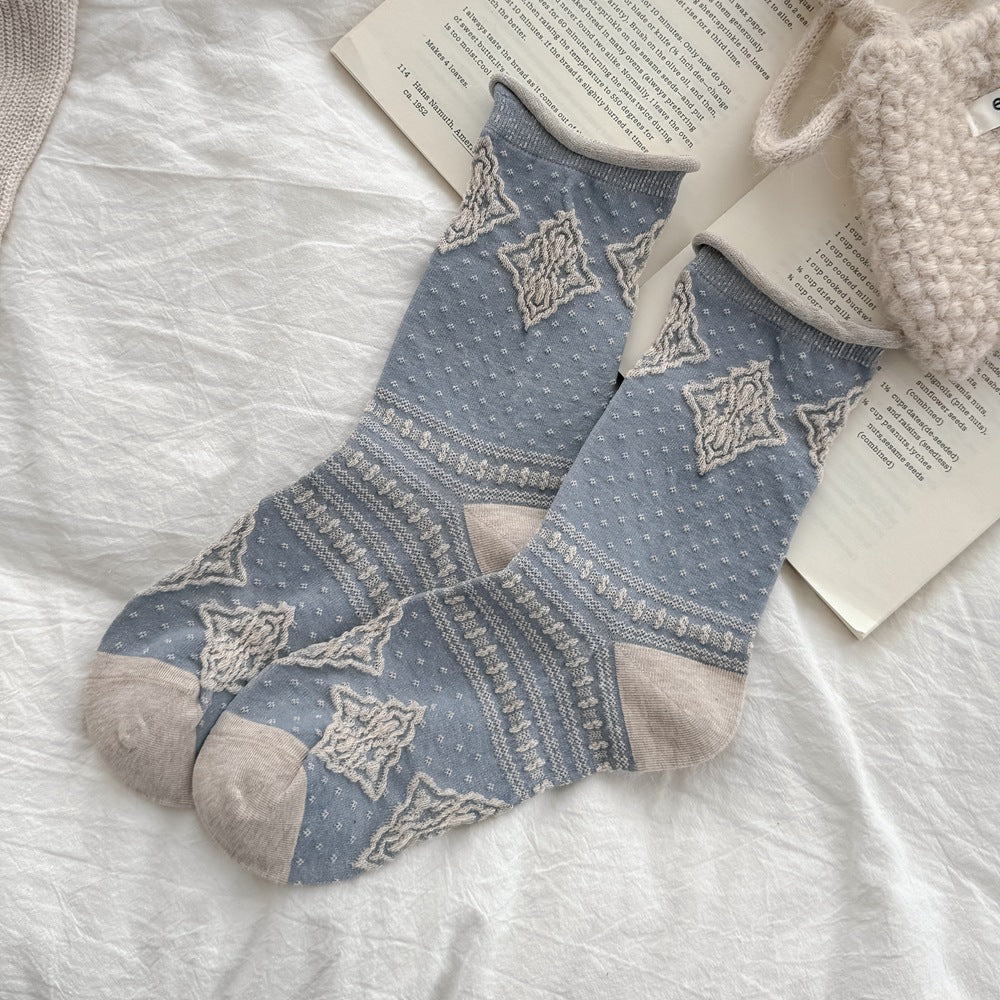 Floral Jacquard Cotton Socks - DippedShop Wholesale - #7683